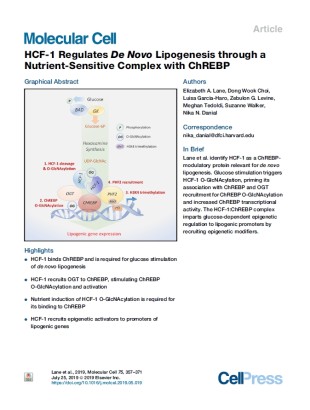 HCF-1 regulates de novo lipogenesis through a nutrient sensitive complex with ChREBP.